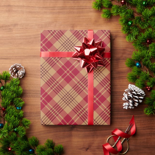 Vintage guld-rött diagonaldäck land presentpapper (Julgåva)