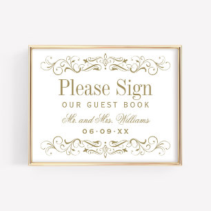 Vintage Guld Scrollwork Gästbok Signatur