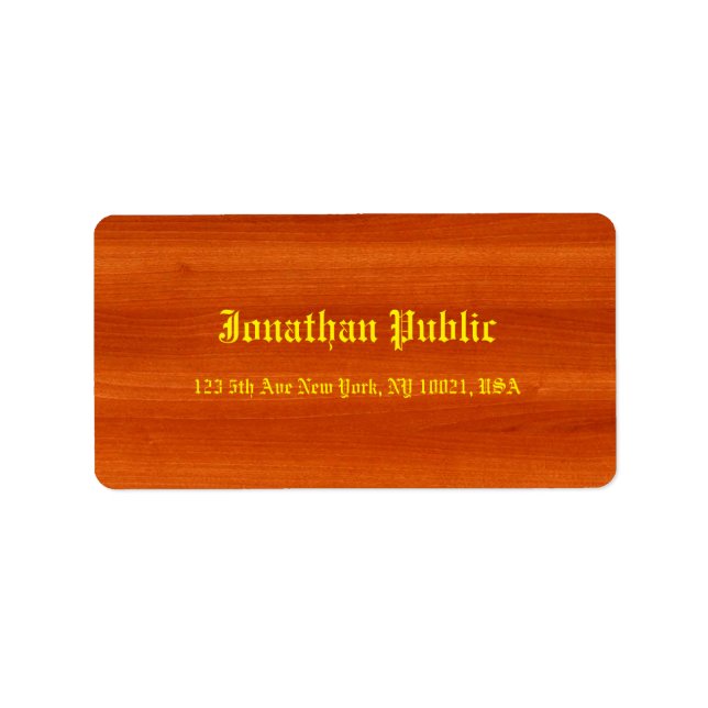 Vintage Guld Skript Elegant Walnut Wood Template Adressetikett (Framsidan)