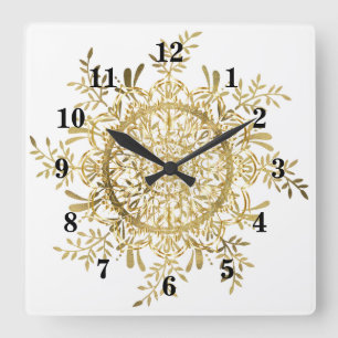 Vintage Guld Snowflake Fyrkantig Klocka