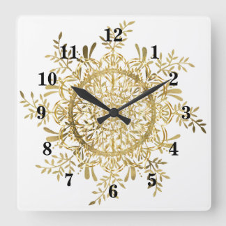 Vintage Guld Snowflake Fyrkantig Klocka