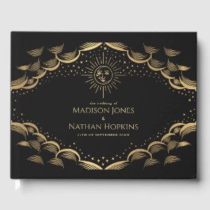 Vintage, Guld Sol och Måne Tarot Card Bröllop Gästböcker