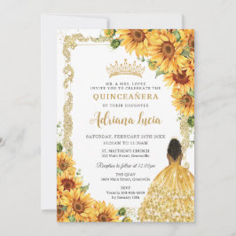 Vintage Guld Solros Brown Princess Quinceañera Inbjudningar