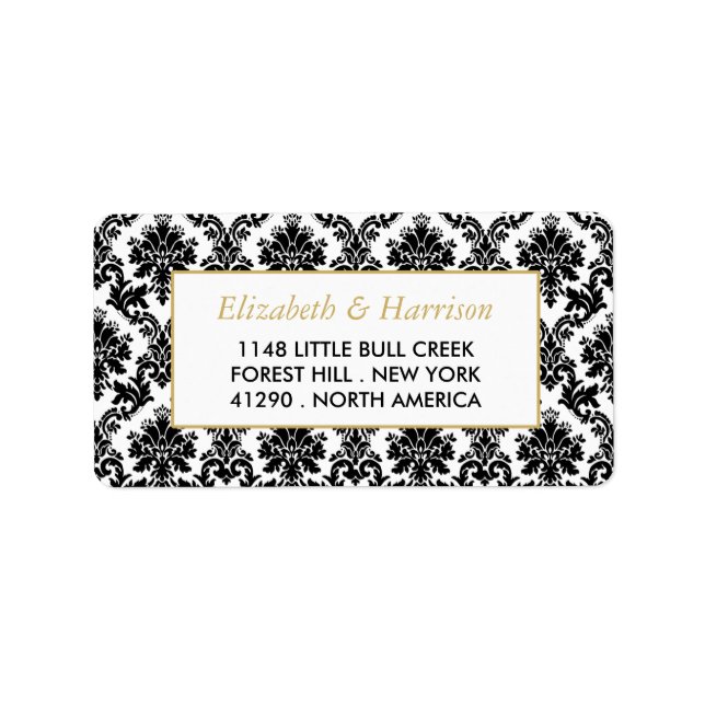 Vintage Guld, svartvit vaskasbröllop Adressetikett (Framsidan)