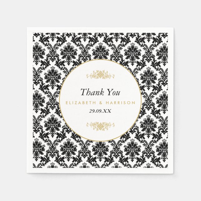 Vintage Guld, svartvit vaskasbröllop Pappersservett (Framsidan)