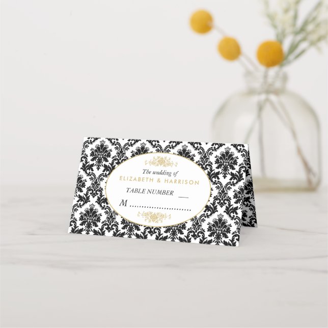 Vintage Guld, svartvit vaskasbröllop Placeringskort (Framsida)