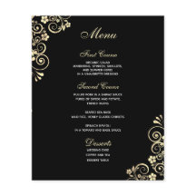 Vintage Guld Swirl på Bröllop-menyn för den svarta