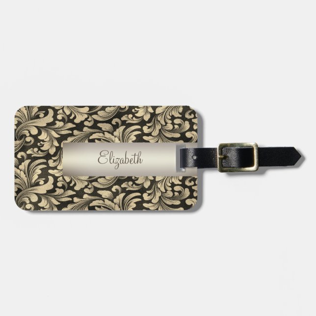 Vintage Guld Swirls Bagagebricka (Horisontell Framsida)