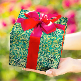 Vintage Guld Swirls Mönster Luxury Boho Jade Grönt Presentpapper