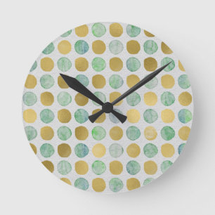 Vintage Guld & Teal Watercolor Dots Rund Klocka