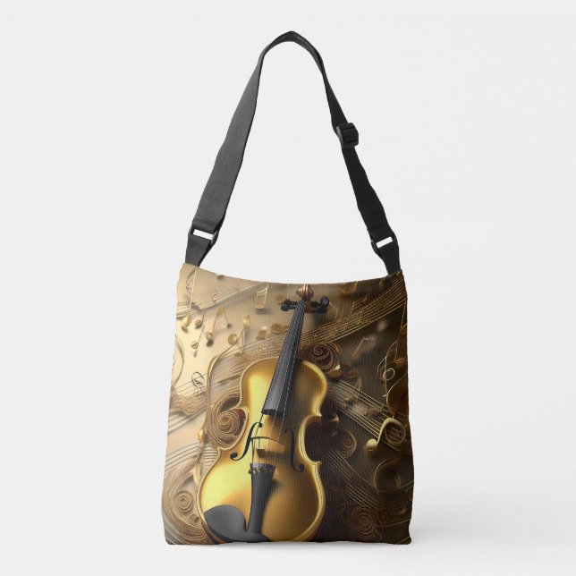 Vintage Guld Violin på Guld musikkordrar, Axelväska (Framsida)
