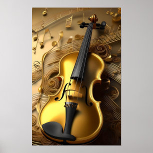 Vintage Guld Violin på Guld musikkordrar, Poster