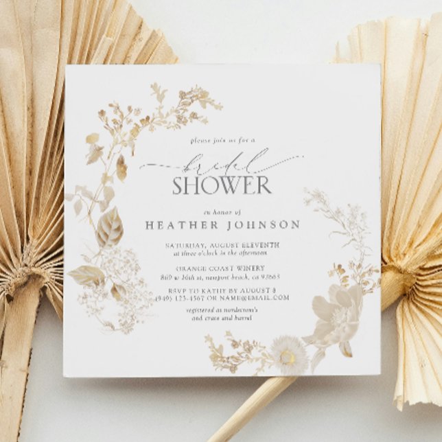 Vintage Guld Wildblommas Blommigt Möhippa Inbjudningar (Bridal Shower Invitation!)