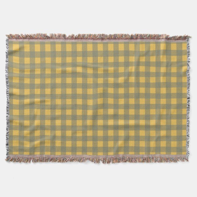 Vintage Guldgul Picknickrutig Gingham Filt (Framsidan)