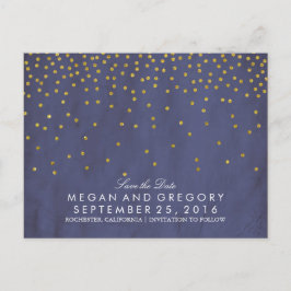 vintage guldkonfetti marinblå spara datum meddelande vykort