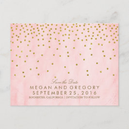 vintage guldkonfetti rosa spara datum meddelande vykort