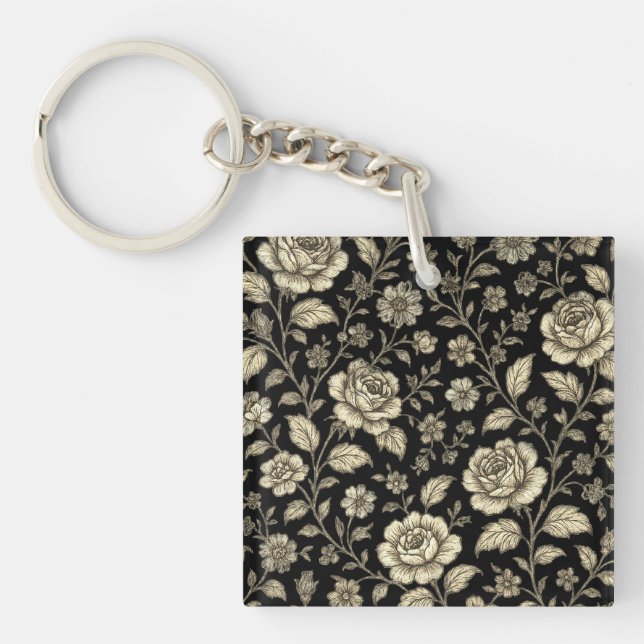 Vintage guldros blomster Mönster på svart (Framsidan)