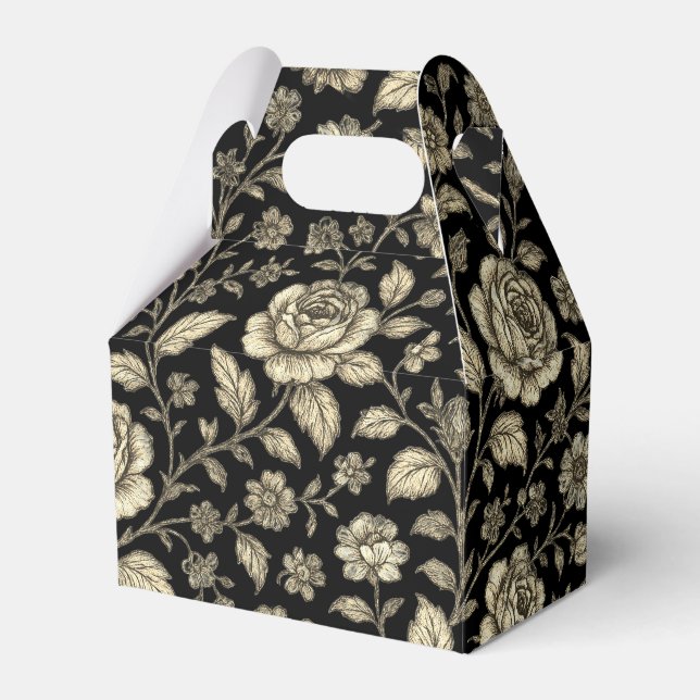 Vintage guldros blomster Mönster på svart Presentaskar (Framsidan Sidan)