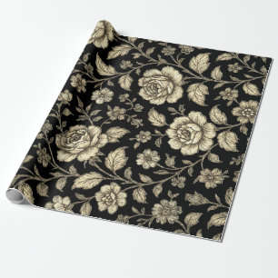 Vintage guldros blomster Mönster på svart Presentpapper