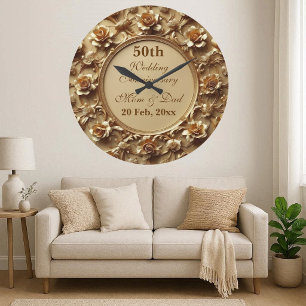 Vintage Guldrosor Mamma Pappa 50 Bröllopsjubileum Stor Klocka
