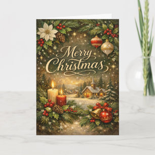 Vintage guldskrift Julmerry Christmas Helgkort
