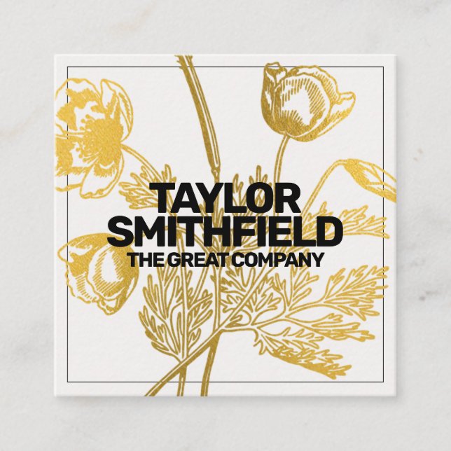 Vintage Gulfenolja Blommigt Fyrkantigt Visitkort (Framsida)