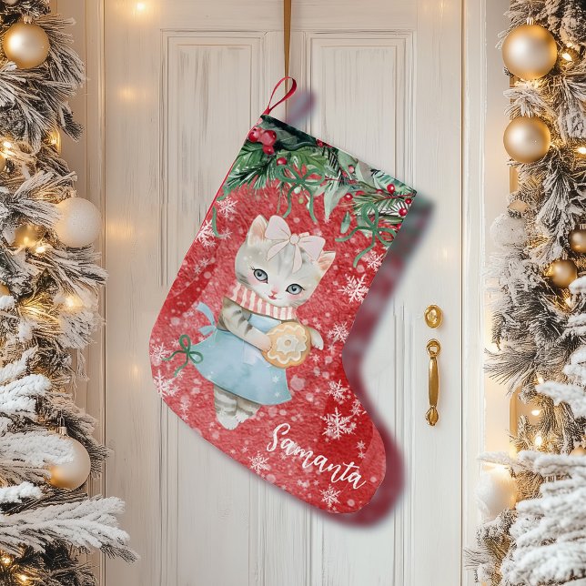 Vintage gullig julklapp liten julstrumpa (christmas stockings personalized,design your own stocking,vintage christmas stocking,cat cookies sto)