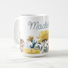 Vintage Gult Blommigt Gräns Kaffe eller Tea Mugg