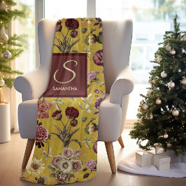 Vintage gult Blommigt monogram Fleecefilt
