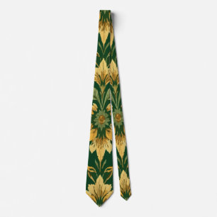 Vintage gult blommönster på grön bakgrund, elegant slips