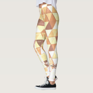 Vintage gult brun geometrisk mönster monogram leggings