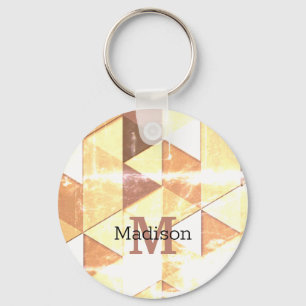 Vintage gult brun geometrisk mönster monogram nyckelring