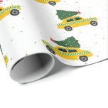 Vintage Gult Cab Taxi jul Mönster Presentpapper<br><div class="desc">En gult stadshytt kör hem till jul,  med ett Julgran,  dekorerat med en röd Julafton-båge. En trevlig julklapp till en taxichaufför,  en förare i taxi. Julafton gult  cab snö,  vinterkantig illustration för alla taxiförare.</div>
