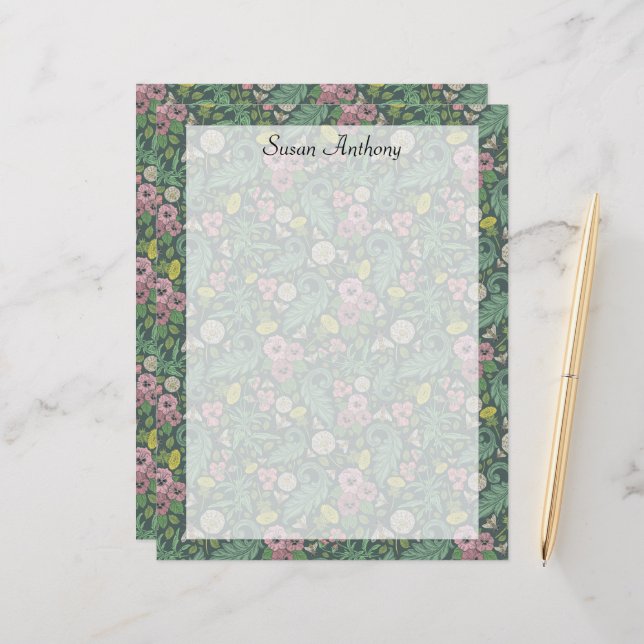 Vintage Gult Dandelions Rosa Pansy Ansikte Papper (Fram/Back In Situ)