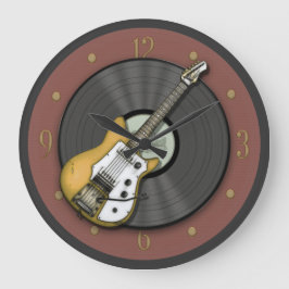 Vintage Gult Guitar och vinylpostväggslås Stor Klocka