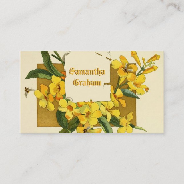 Vintage gult jasmine anpassningsbar blommigt visitkort (Framsida)
