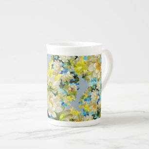Vintage gult och blått blomster mönster benporslin mugg