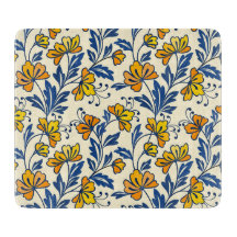 Vintage gult orange folkloralt blommotiv i blått b