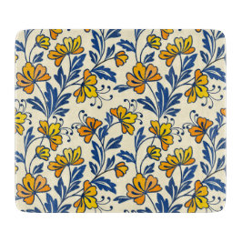 Vintage gult orange folkloralt blommotiv i blått b