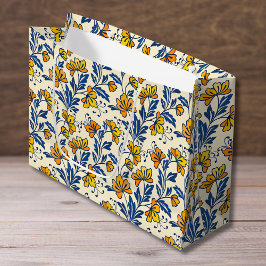 Vintage Gult Orange Folkloristiskt Blommigt Blått