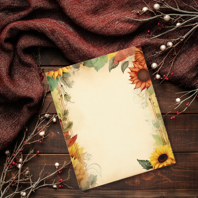 Vintage Gult Orange Solrosskrapbok Papper (Skapare uppladdad)