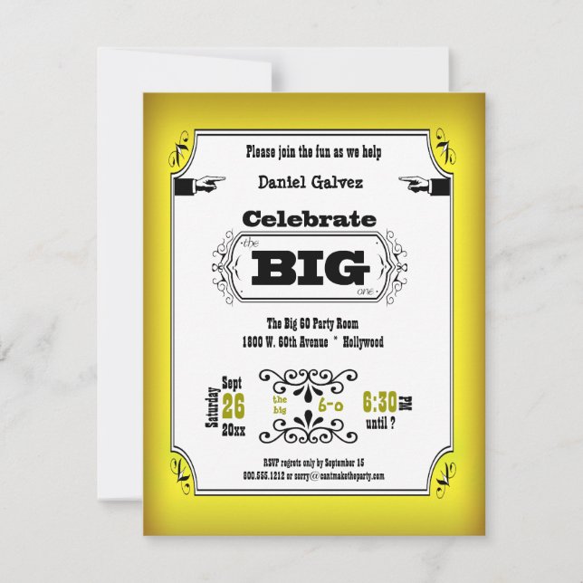 Vintage Gult Playbill Födelsedagsfest inbjudan (Framsida)