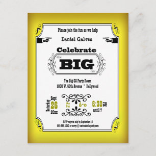 Vintage Gult Playbill Födelsedagsfest inbjudan