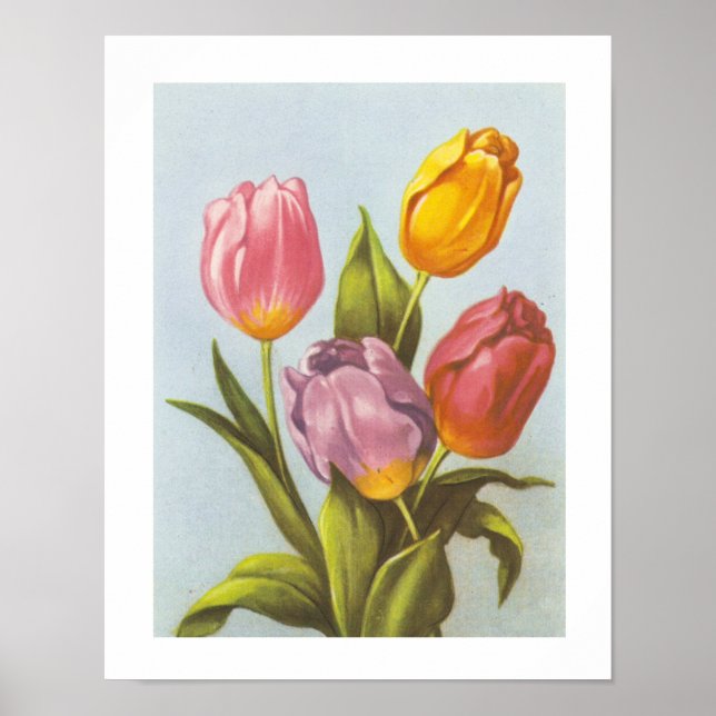Vintage Gult, Rosa och Lila Tulips Poster (Framsidan)