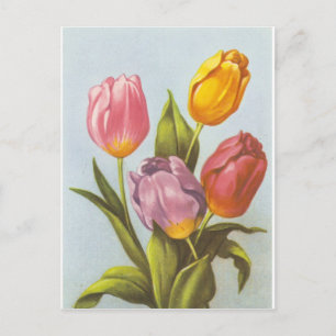 Vintage Gult, Rosa och Lila Tulips Vykort