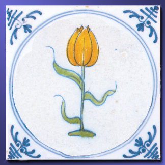 Vintage Gult Tulip Blue White Delft Kakelplatta
