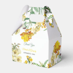 Vintage Gult Vattenfärgad Blommigt Botaniskt Bröll Presentaskar