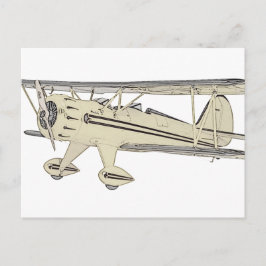 Vintage Gult Waco Biplan Pencil Teckning Vykort