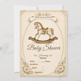 Vintage Gunghäst Baby Shower Inbjudan