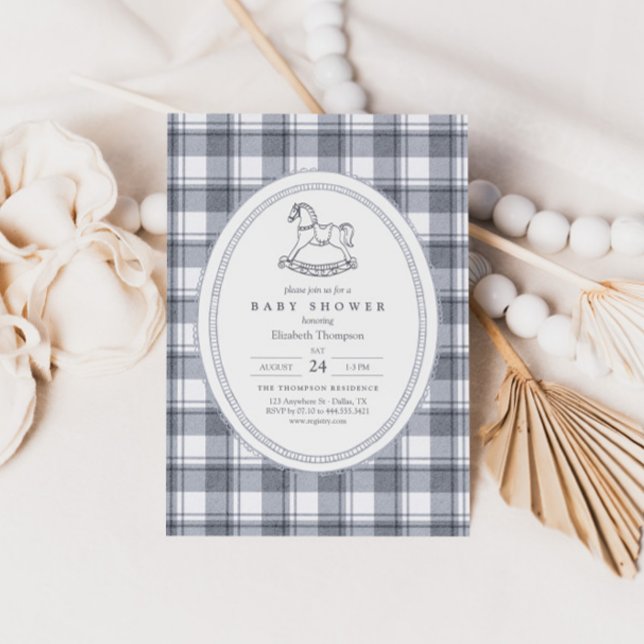 Vintage Gunghäst Preppy Gingham Barnrumsfirande Inbjudningar (Skapare uppladdad)